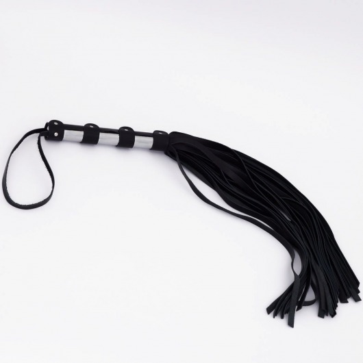 Черный кожаный флоггер со стальной ручкой - 45 см. - Crazy Handmade - купить с доставкой в Балашихе