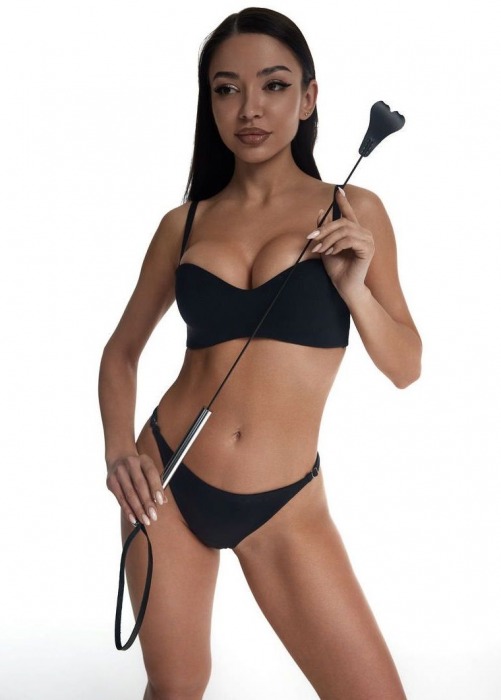 Стек с черным кожаным наконечником в виде сердца и металлической ручкой - 67 см. - Crazy Handmade - купить с доставкой в Балашихе