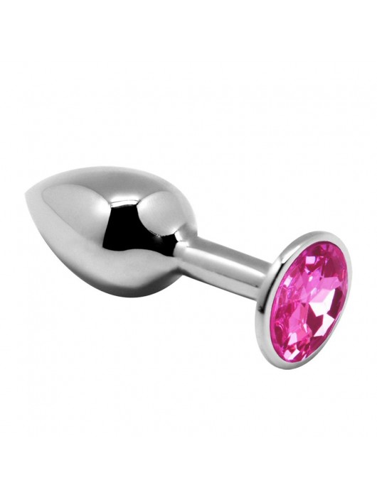 Серебристая анальная втулка Mini Metal Butt Plug Size M с розовым кристаллом - Adrien Lastic