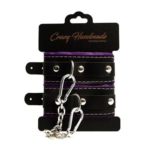 Черно-фиолетовые скругленные наручники с мягкой подкладкой - Crazy Handmade - купить с доставкой в Балашихе