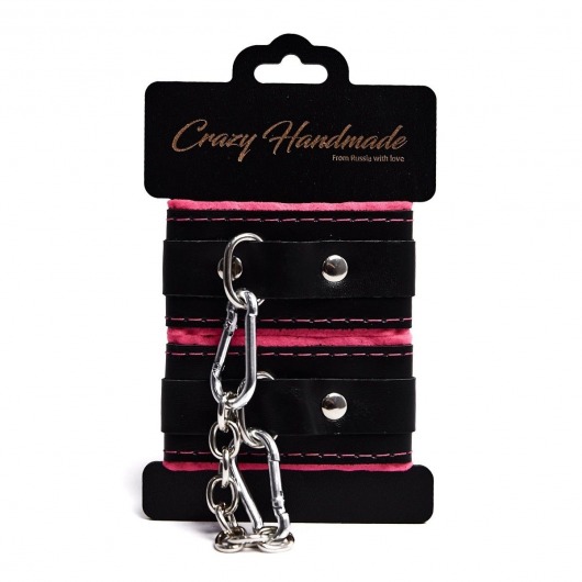 Черно-розовые скругленные наручники с мягкой подкладкой - Crazy Handmade - купить с доставкой в Балашихе
