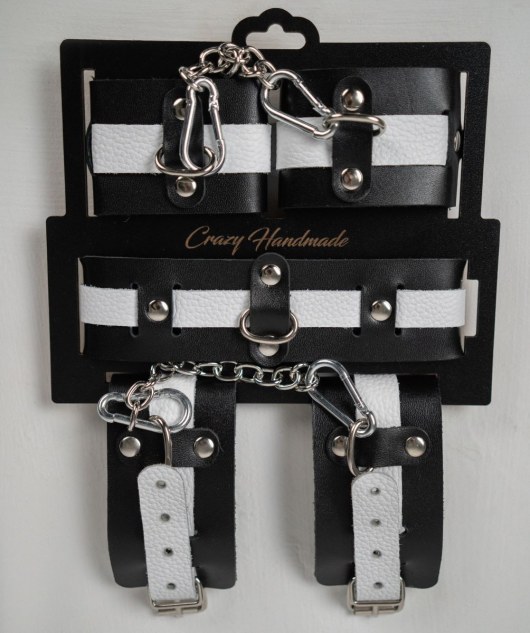 Набор фиксаторов из черной и белой натуральной кожи - Crazy Handmade - купить с доставкой в Балашихе