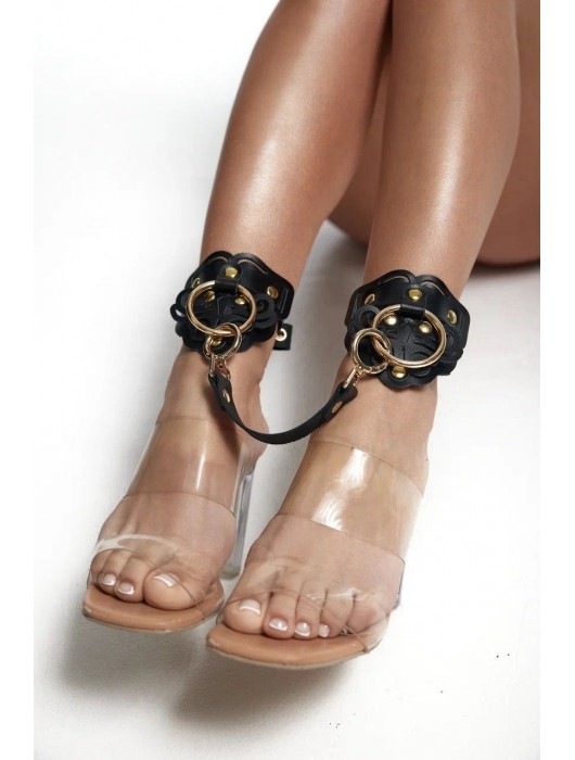 Черные кожаные оковы с резными узорами и клепками - Crazy Handmade - купить с доставкой в Балашихе