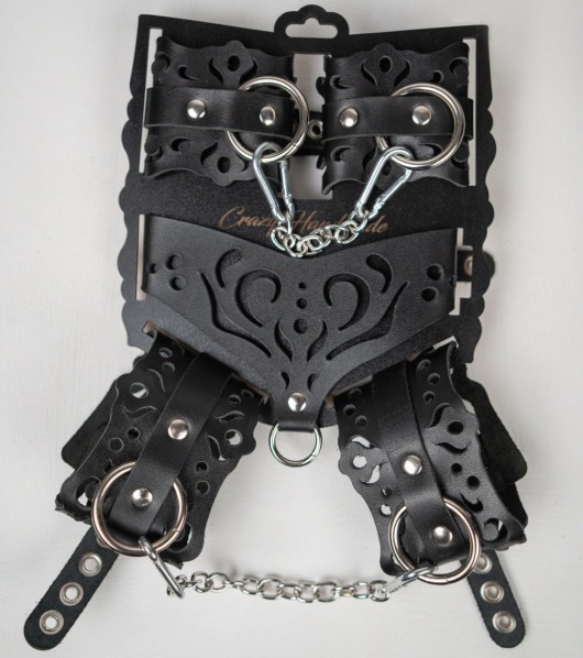 Черный ажурный кожаный набор фиксаций - Crazy Handmade - купить с доставкой в Балашихе
