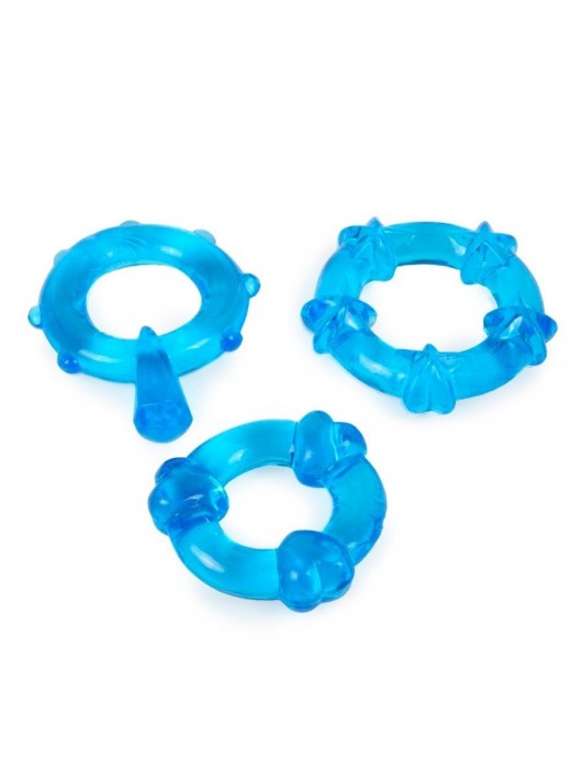Набор из 3 синих эрекционных колец с различным рельефом - Erowoman-Eroman - в Балашихе купить с доставкой