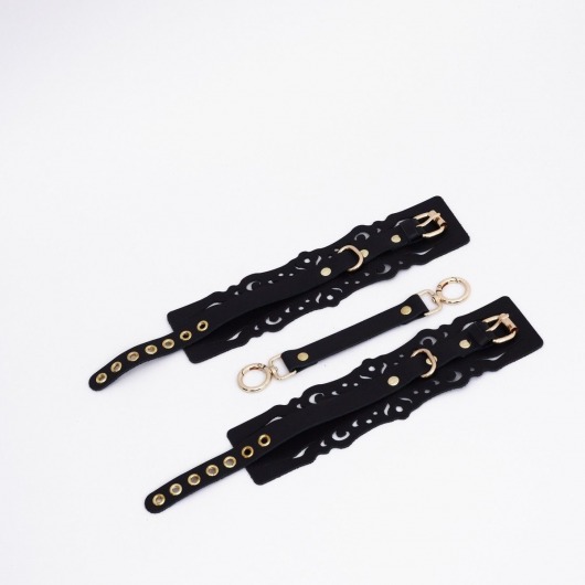 Черный кожаные оковы с узорами и золотистой фурнитурой - Crazy Handmade - купить с доставкой в Балашихе