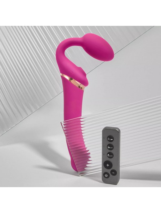 Ярко-розовый безремневой страпон Multi Orgasm Bendable Strap-On size XL с клиторальной стимуляцией - Strap-on-me - купить с доставкой в Балашихе