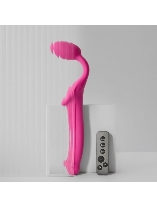 Ярко-розовый безремневой страпон Strap-on-me Vibrating Bendable Strap-On size L - Strap-on-me - купить с доставкой в Балашихе