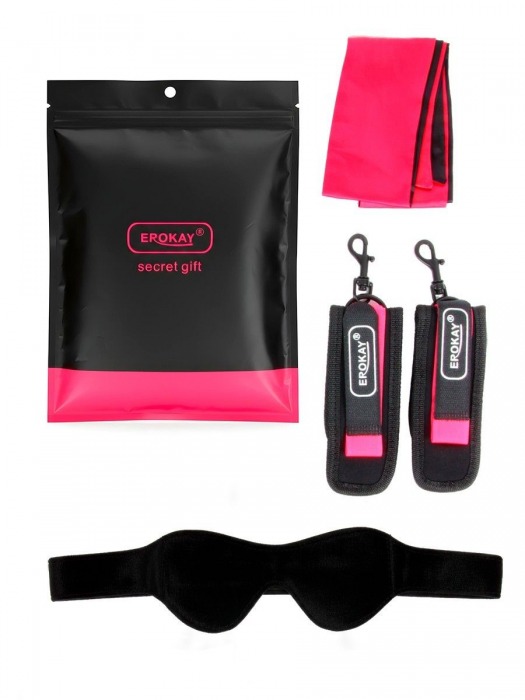 Черно-розовый эротический набор: маска, наручники и повязка - Erokay - купить с доставкой в Балашихе