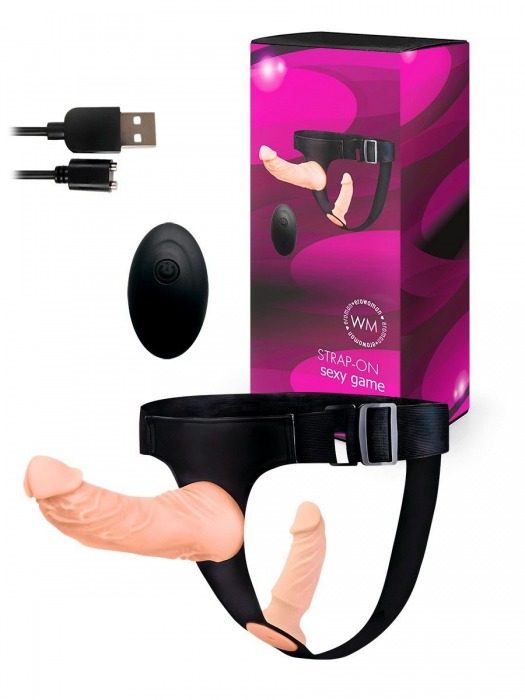 Женский страпон с 2 насадками, вибрацией и пультом ДУ - Erowoman-Eroman - купить с доставкой в Балашихе