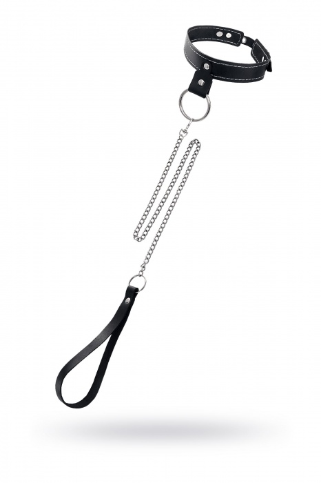 Черный узкий однослойный ошейник с серебристым поводком-цепочкой - Pecado - купить с доставкой в Балашихе