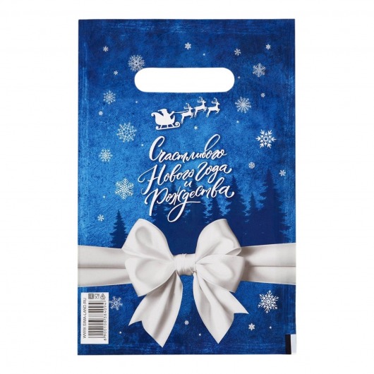 Сине-белый подарочный новогодний пакет с вырубной ручкой (20х30 см) - Сима-Ленд - купить с доставкой в Балашихе