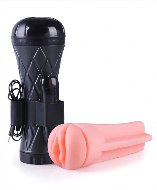 Телесный мастурбатор-вагина в черной колбе с вибрацией - Boys of Toys - в Балашихе купить с доставкой