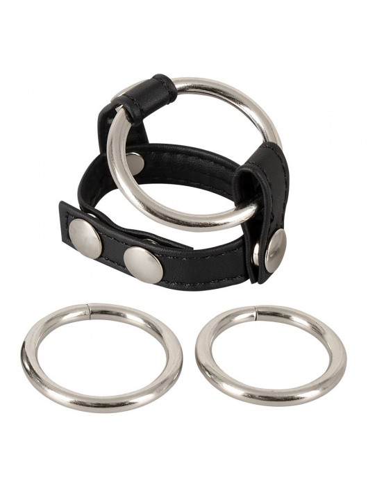 Подхват для мошонки с 3 съемными эрекционными кольцами Leder-Riemen - Orion - в Балашихе купить с доставкой