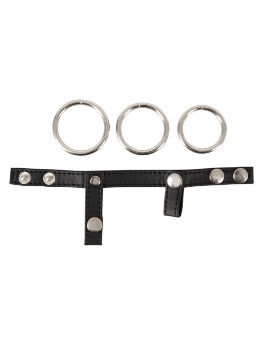 Подхват для мошонки с 3 съемными эрекционными кольцами Leder-Riemen - Orion - в Балашихе купить с доставкой