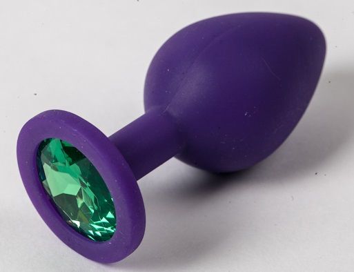 Фиолетовая силиконовая пробка с зеленым кристаллом - 9,5 см. - 4sexdreaM - купить с доставкой в Балашихе