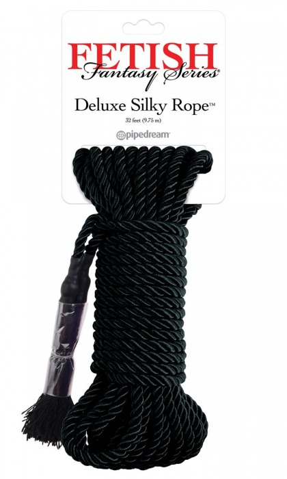 Черная веревка для фиксации Deluxe Silky Rope - 9,75 м. - Pipedream - купить с доставкой в Балашихе