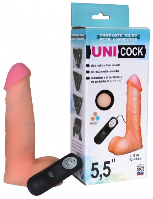 Фаллическая насадка Харнесс UNICOCK 5,5  с вибрацией - 17 см. - LOVETOY (А-Полимер) - купить с доставкой в Балашихе