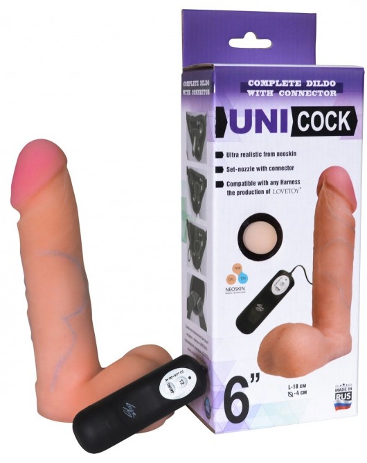 Фаллическая насадка Харнесс UNICOCK 6  с вибрацией - 18 см. - LOVETOY (А-Полимер) - купить с доставкой в Балашихе
