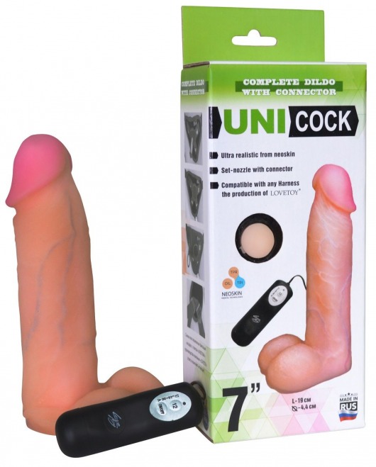 Фаллическая насадка Харнесс UNICOCK 7  с вибрацией - 19 см. - LOVETOY (А-Полимер) - купить с доставкой в Балашихе