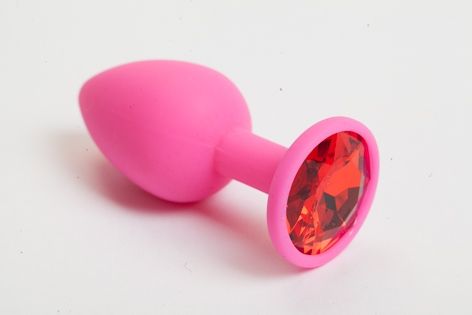 Розовая анальная пробка с красным кристаллом - 9,5 см. - 4sexdreaM - купить с доставкой в Балашихе