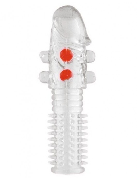 Гелевая прозрачная насадка с шариками и шипами - 14 см. - Toyfa Basic - в Балашихе купить с доставкой
