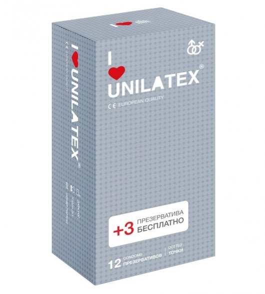 Презервативы с точками Unilatex Dotted - 12 шт. + 3 шт. в подарок - Unilatex - купить с доставкой в Балашихе