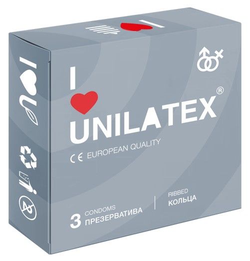 Презервативы с рёбрами Unilatex Ribbed - 3 шт. - Unilatex - купить с доставкой в Балашихе
