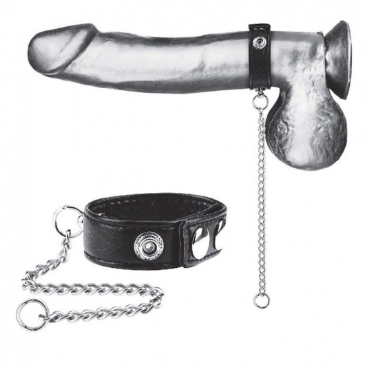 Утяжка на пенис с поводком Snap Cock Ring With 12  Leash - BlueLine - купить с доставкой в Балашихе