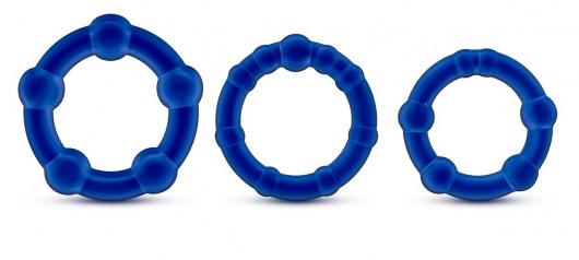 Набор из 3 синих эрекционных колец Stay Hard Beaded Cockrings - Blush Novelties - в Балашихе купить с доставкой