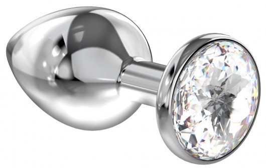 Большая серебристая анальная пробка Diamond Clear Sparkle Large с прозрачным кристаллом - 8 см. - Lola Games - купить с доставкой в Балашихе