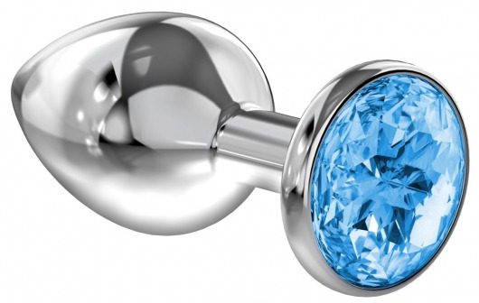 Большая серебристая анальная пробка Diamond Light blue Sparkle Large с голубым кристаллом - 8 см. - Lola Games - купить с доставкой в Балашихе