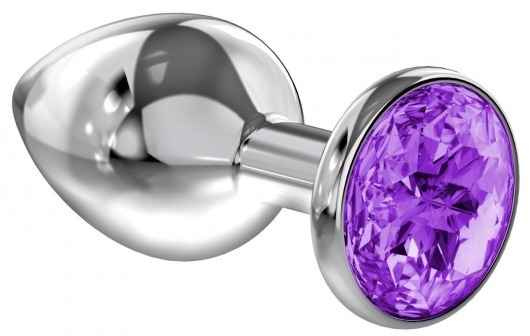 Большая серебристая анальная пробка Diamond Purple Sparkle Large с фиолетовым кристаллом - 8 см. - Lola Games - купить с доставкой в Балашихе