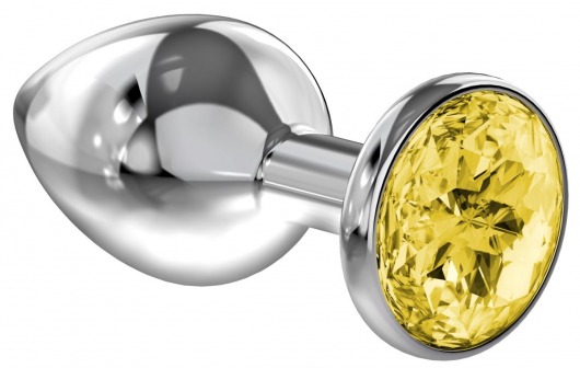 Большая серебристая анальная пробка Diamond Yellow Sparkle Large с жёлтым кристаллом - 8 см. - Lola Games - купить с доставкой в Балашихе