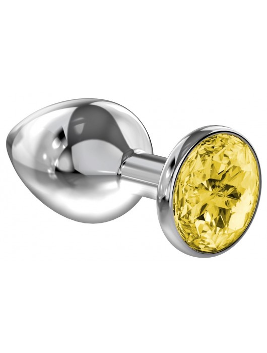 Малая серебристая анальная пробка Diamond Yellow Sparkle Small с жёлтым кристаллом - 7 см. - Lola Games - купить с доставкой в Балашихе