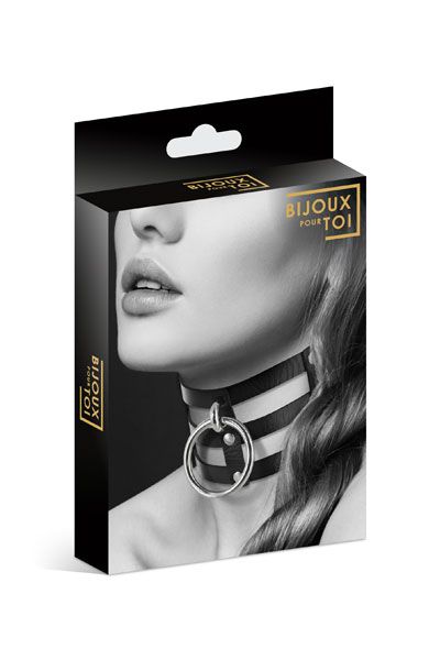 Чёрный тройной чокер с большим кольцом - Bijoux Pour Toi - купить с доставкой в Балашихе