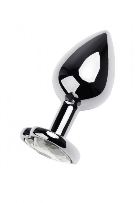 Серебристая анальная пробка с прозрачным кристаллом-сердцем - 8 см. - ToyFa - купить с доставкой в Балашихе