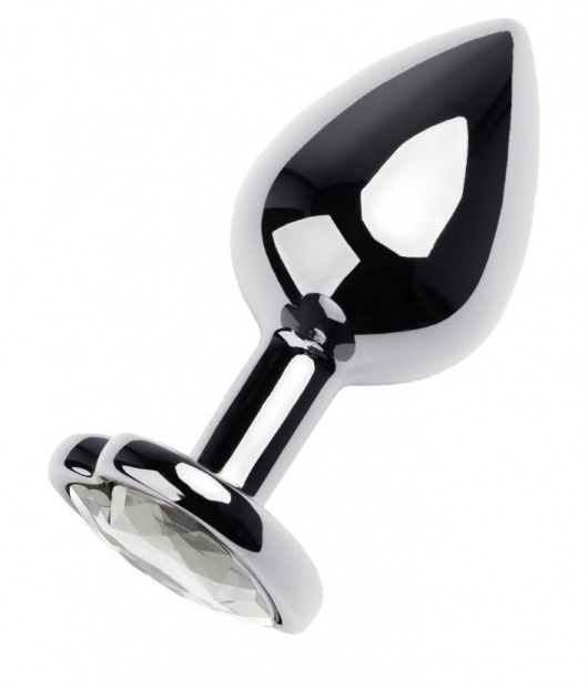 Серебристая анальная пробка с прозрачным кристаллом-сердцем - 8 см. - ToyFa - купить с доставкой в Балашихе