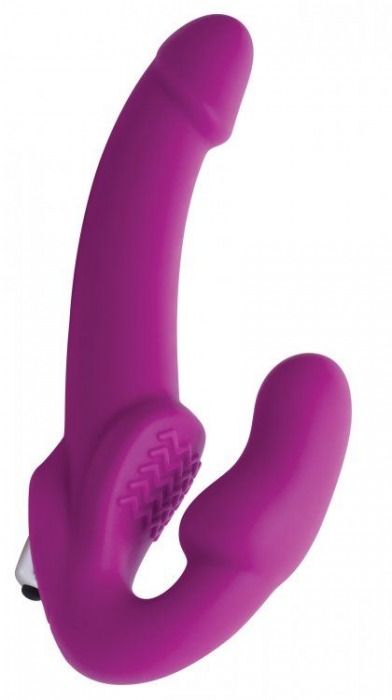 Ярко-розовый безремневой вибрострапон Evoke Vibrating Strapless Silicone Strap-on Dildo - XR Brands - купить с доставкой в Балашихе