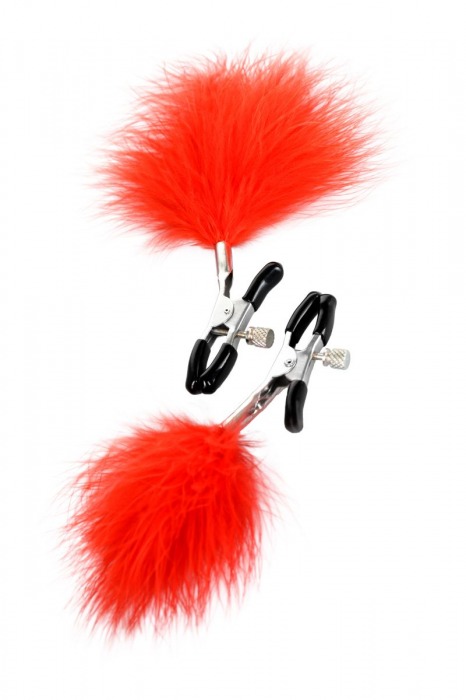 Зажимы для сосков с красным пухом Theatre - ToyFa - купить с доставкой в Балашихе