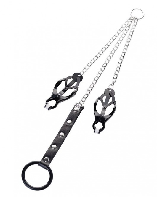 Черно-серебристые зажимы для сосков с кольцом для пениса TOYFA Metal - ToyFa - купить с доставкой в Балашихе